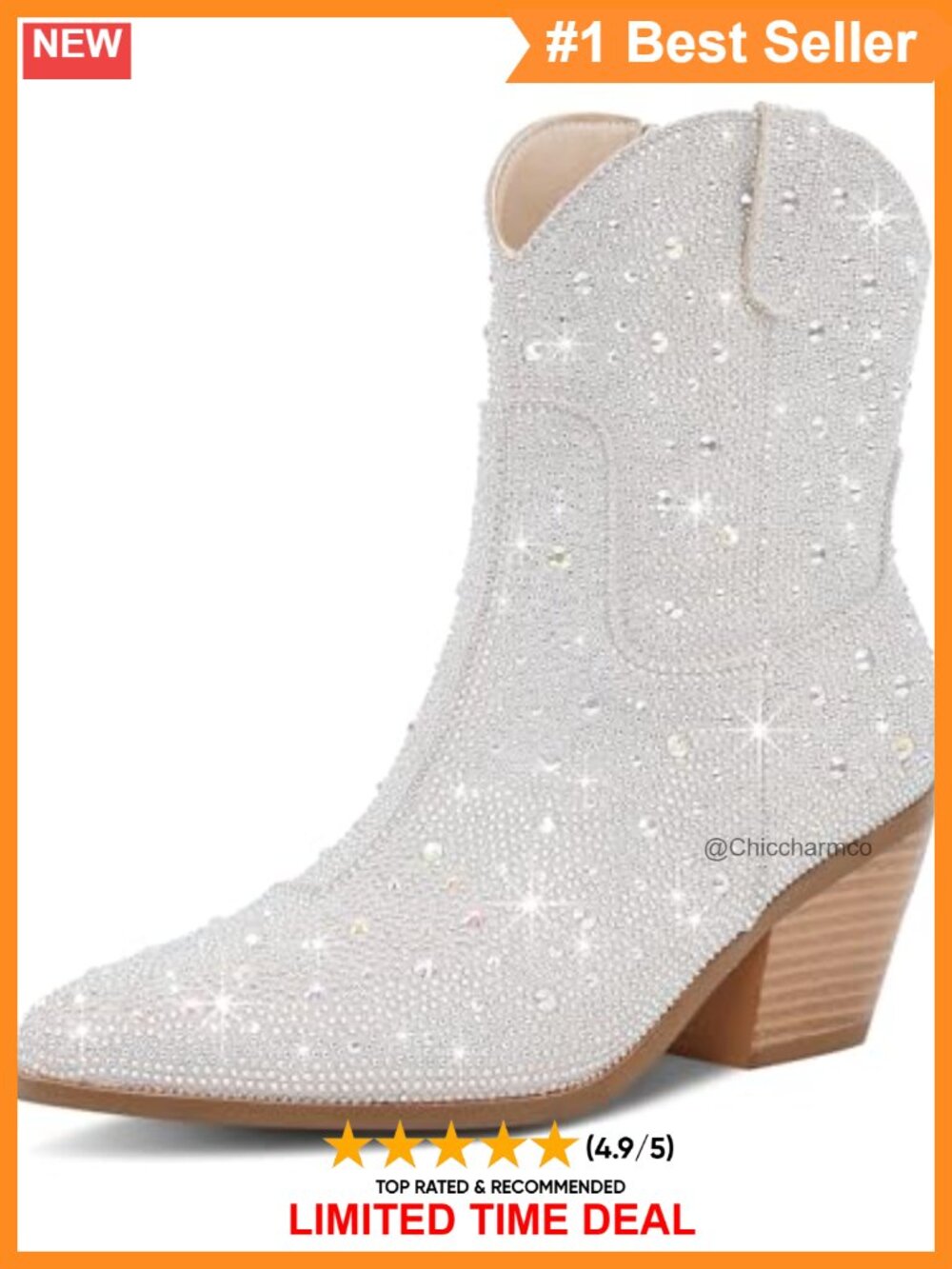 Rhinestone Cowboy Boots Women Faux Leather Ankle Cowgirl Boots Pointed Toe